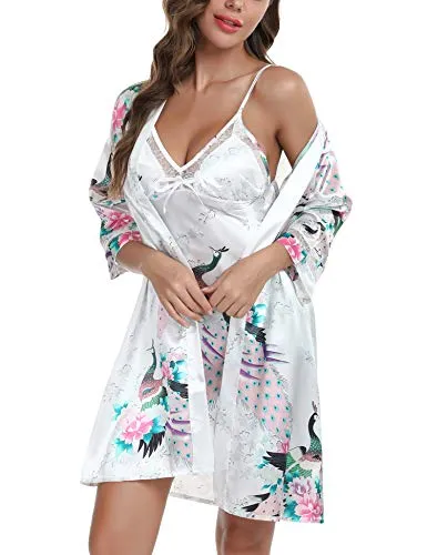 Womens 2 Pieces Satin Night Dressing Gown.