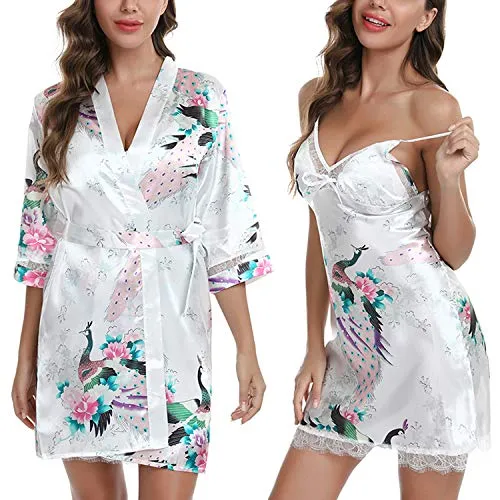 Womens 2 Pieces Satin Night Dressing Gown.