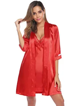 Womens 2 Pieces Satin Night Dressing Gown.