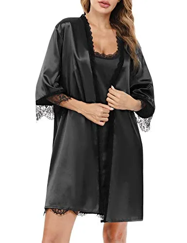 Womens 2 Pieces Satin Night Dressing Gown.