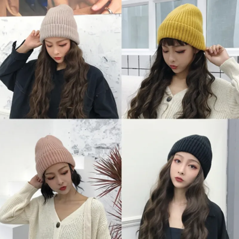 Womens Beanie Hat warm Autumn Women Wool Knit Beanie Hat Cuff Beanie Watch Cap for Girls Spring Skull Hats for Female