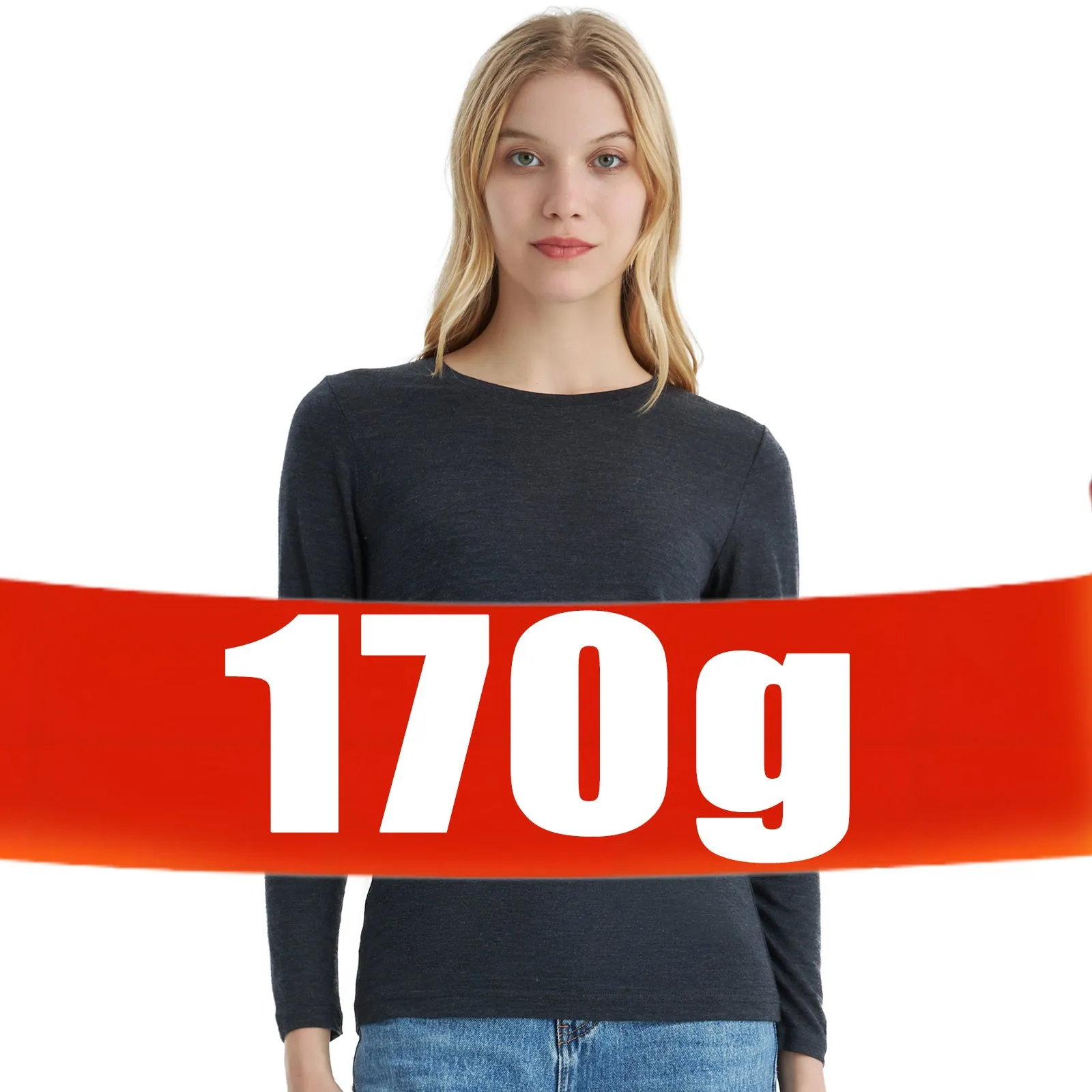 Women's Merino 170g Classic All-Season Base Layer Crew Charcoal Gray