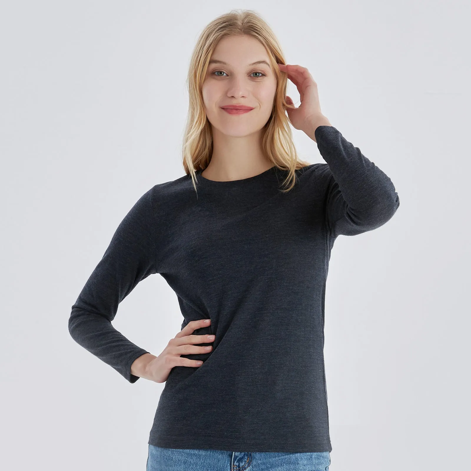 Women's Merino 170g Classic All-Season Base Layer Crew Charcoal Gray