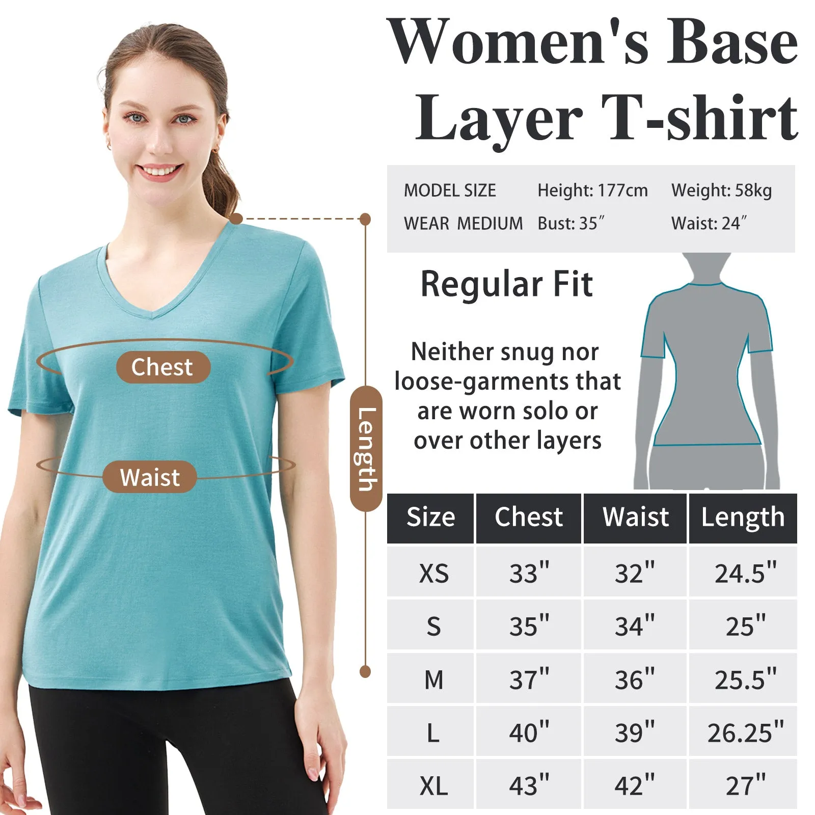 Women’s Merino 170g V-Neck  Short Sleeve T-Shirt  Teal