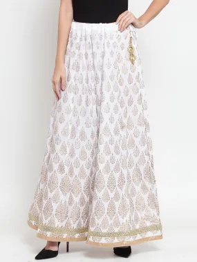 Women'S White Embellished Rayon Flared Skirt
