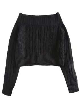 ZAFUL Women off shoulder Knit Crop Sweaters Batwing Sleeve Ribbed Hem Pullover Sweater